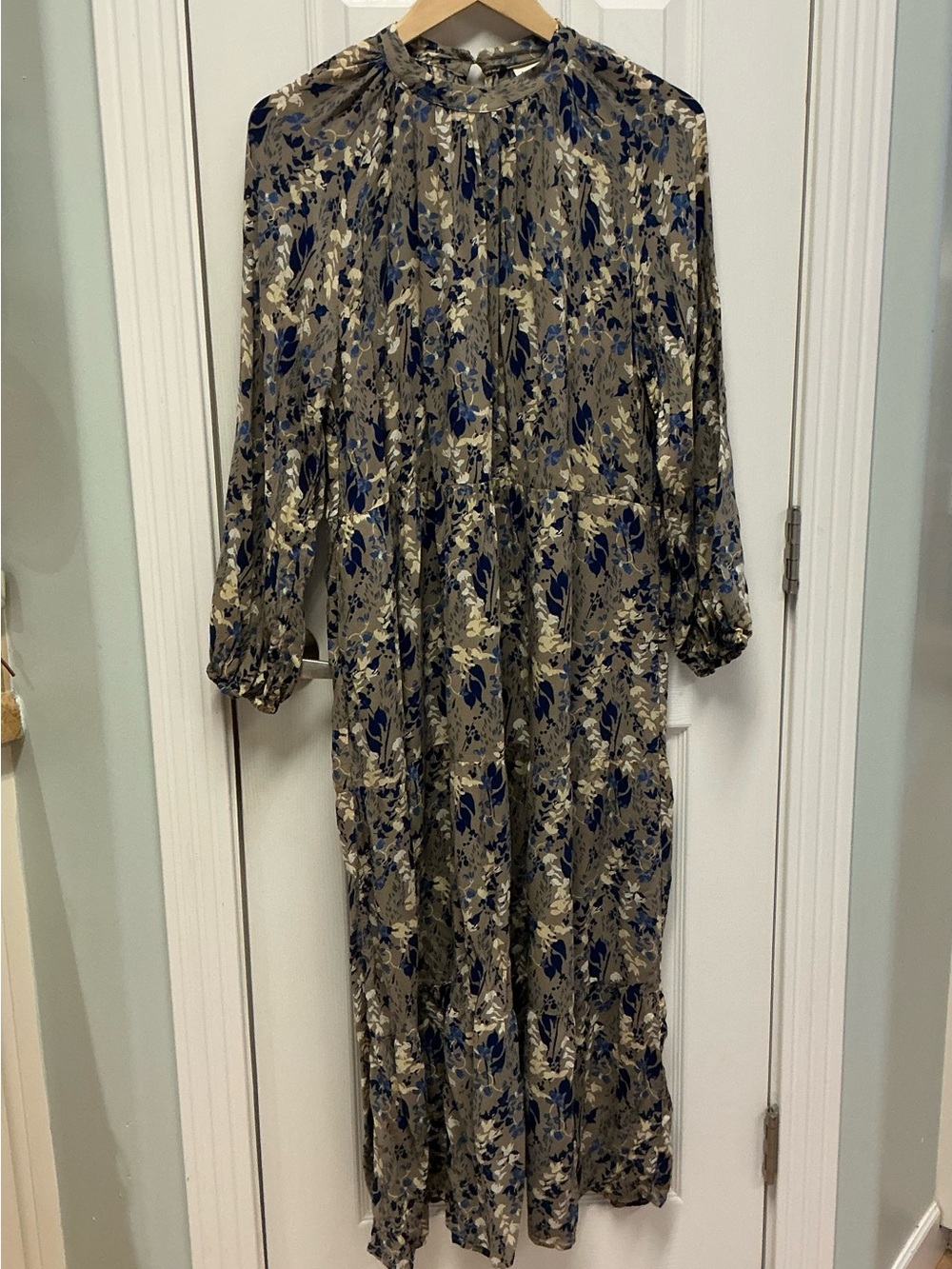 A New Day SZ XL prairie-core floral print long sleeve layered tiers maxi dress